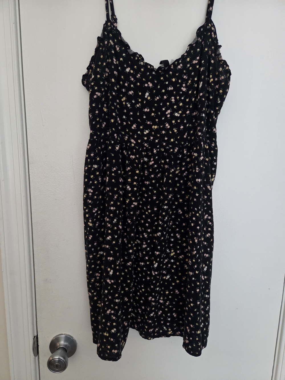 H&M Divided Black Ditsy Floral Smocked Cami Mini Dress Size M Cottagecore